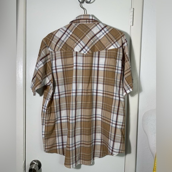 Plains Mens, vintage brown plaid, armadillo, lone star, pearl snap shirt L - Picture 5 of 5
